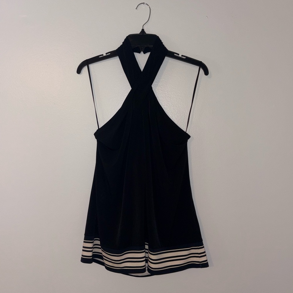 MICHAEL Michael Kors Black Halter Top with White Stripes